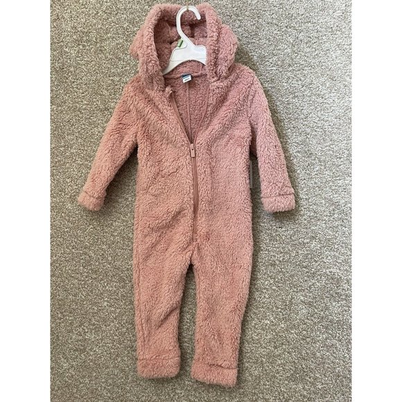 Old Navy Other - Old Navy Baby Unisex Bear Critter Sherpa Pink One Piece 18-24mo